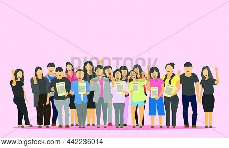 Cartoon Male Female Group Happy For Company Class Study Congratulation.vector Illustration Eps10