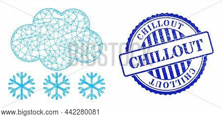 Vector Net Snow Cloud Frame, And Chillout Blue Rosette Unclean Stamp Seal. Crossed Frame Net Symbol 
