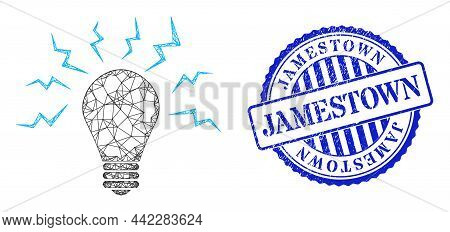 Vector Network Ultraviolet Bulb Frame, And Jamestown Blue Rosette Dirty Stamp Seal. Wire Frame Netwo
