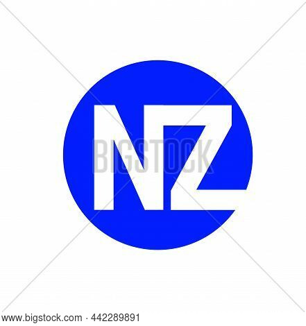 Nz Letters Comapny Initial Monogram. Nz Letters On Blue Round.