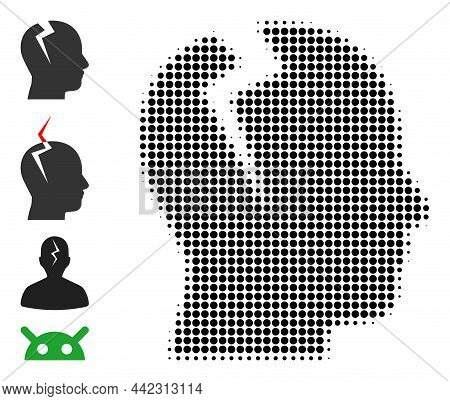 Pixel Halftone Head Migrain Ache Icon, And Source Icons. Vector Halftone Composition Of Head Migrain