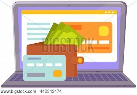 Online Payment Concept. Online Banking Submitting System. Electronic Invoice. Opened Laptop With Cre