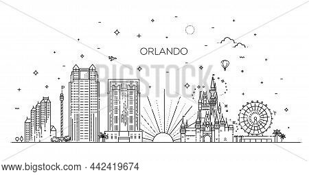 Cityscape Building Line Art Vector Illustration Design. Orlando City