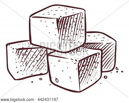 Cube Blocks Sketch. Refined Sugar In Vintage Style
