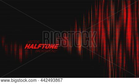 Abstract Vector Torn Red Halftone Sound Wave. Scrathed Dotted Texture Element.