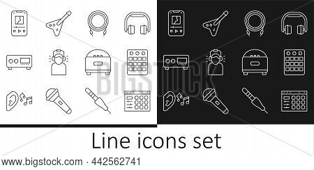 Set Line Drum Machine, Audio Jack, Man Headphones, Guitar Amplifier, Music Player, Stereo Speaker An