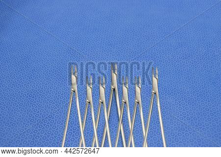 Medical Surgical Needle Holder Or Needle Driver Tips. Selective Focus