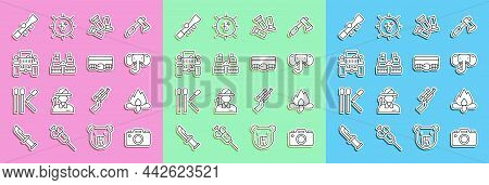 Set Line Photo Camera, Campfire, Elephant, Cartridges, Binoculars, Off Road Car, Sniper Optical Sigh