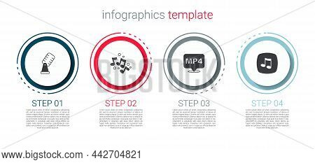 Set Microphone, Music Note, Tone, Mp4 File Document And . Business Infographic Template. Vector