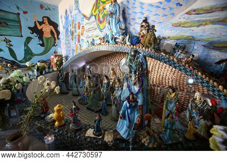 Salvador, Bahia, Brazil - January 17, 2018: Sculpture Of The Orixa Iemanja Seen In The Rio Vermelho 