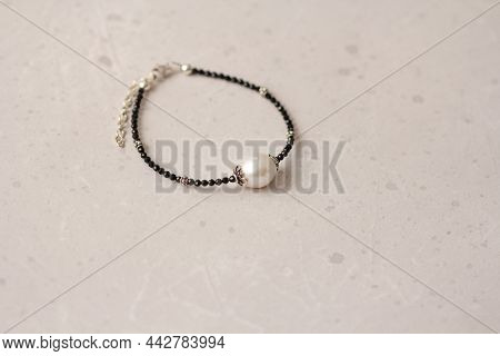 Black Spinel, Kasumi Pearl Bracelet. A Bracelet Made Of Natural Stones Black Spinel, Kasumi Pearl. H