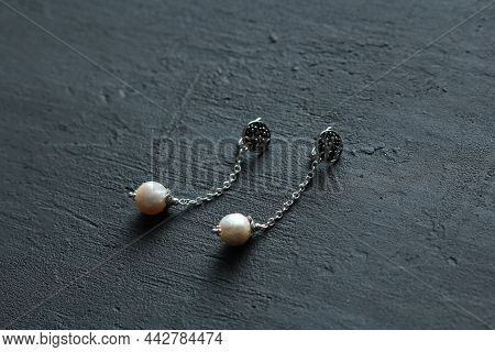 Jewelry Long Earrings On Chains From Natural White Kasumi Pearls And Silver. Author's Handmade Jewel