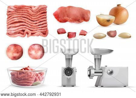 Forcemeat Meat Realistic Set Stainless Electric Meat Grinder Fillet And Ingredients For Cutlet Prepa