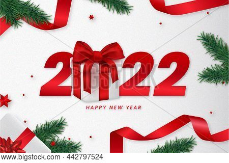 Happy New Year Background With Realistic Red Gift Vector Design Illustration