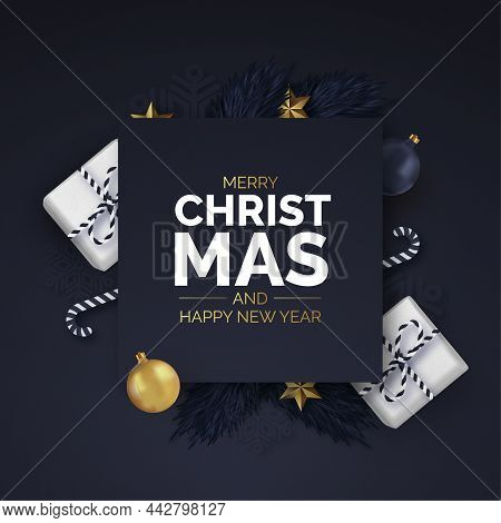 Modern Christmas Frame With Realistic Elements Vector Design Illustration