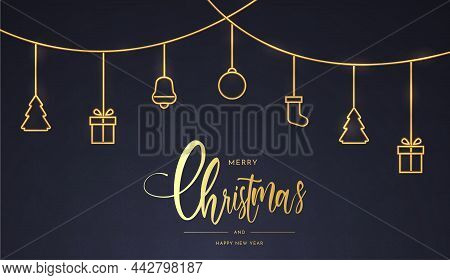 Christmas Background With Elegant Golden Christmas Icons Vector Design Illustration