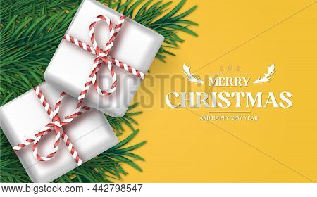 Merry Christmas Banner Background With Realistic Gifts Vector Design Illustration