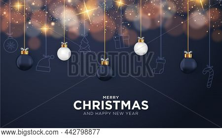 Modern Christmas Card With Realistic Christmas Decoration Vector Design Illustration