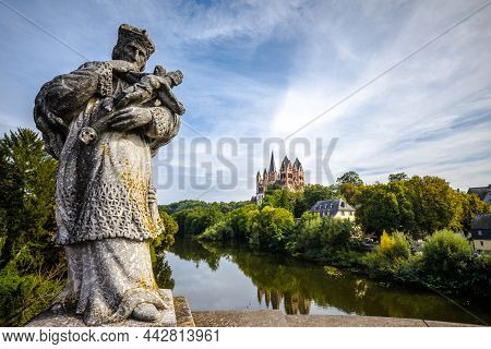 Statue Of St.john Of Nepomuk On The Old Lahn Bridge In Limburg An Der Lahn, Hesse, Germany