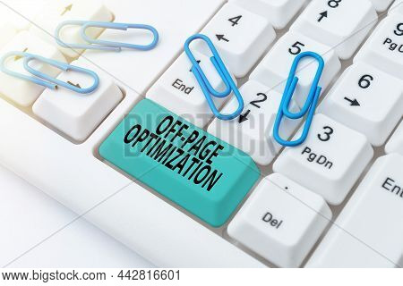 Conceptual Caption Off Page Optimization. Business Approach Website External Process Promotional Met