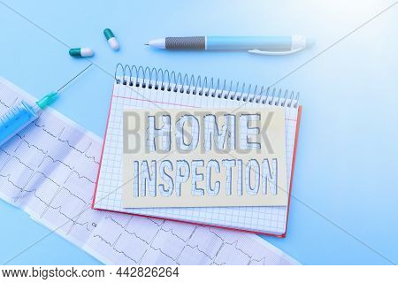 Text Sign Showing Home Inspection. Business Concept Examination Of The Condition Of A Home Related P