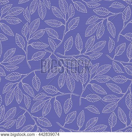 Seamless Pattern With Elm Tree Branches And Leaves Very Peri Colors Of The Year 2022 For Surface Des