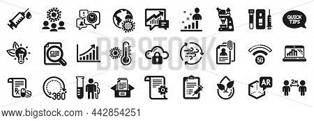 Set Of Science Icons, Such As 5g Wifi, Blood And Saliva Test, Documents Box Icons. Time Management, 