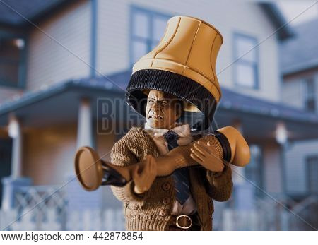 DEC 11 2021: The Old Man from the Movie A Christmas Story with is broken major award leg lamp - Neca action figure
