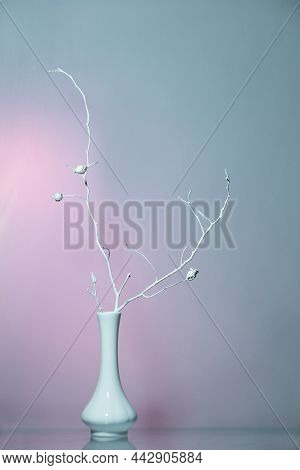 Still Life - Winter Nostalgia With Dry Branche In A White Vase