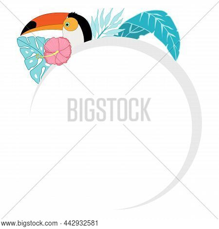 The Frame For The Text Is Round. Tripic Vector Frame For Lettering With Palm Leaves, Flower And Touc