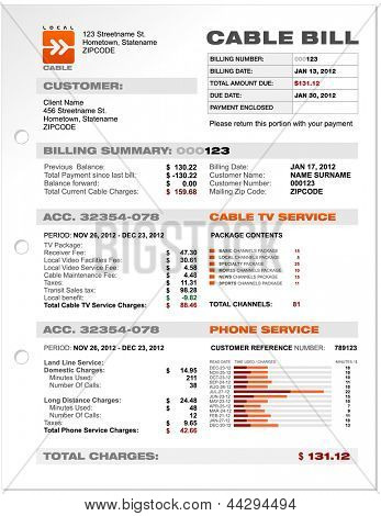 Cavo servizio telefono Bill documento campione, Document Template vettoriale