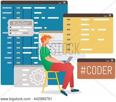 Programmer Engineering And Coding. Coder Programmers Working On Web Development On Computer. Concept