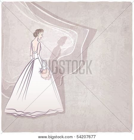 bride in wedding dress on grungy background