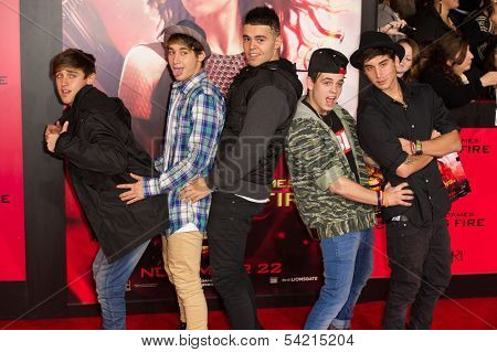 LOS ANGELES, CA - NOVEMBER 18: The Janoskians arrives at the premiere of The Hunger Games: Catching Fire at the Nokia Theater in Los Angeles, CA on November 18, 2013