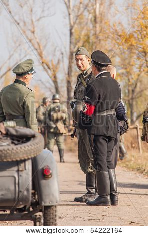 DNIPRODZERZHYNSK, UKRAINE - OCTOBER 26 : Member Historical reenactment in Nazi Germany uniform on Oc