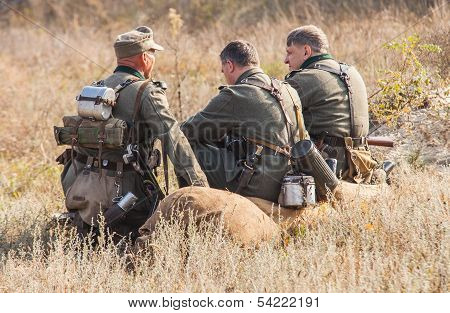 DNIPRODZERZHYNSK, UKRAINE - OCTOBER 26 : Member Historical reenactment in Nazi Germany uniform on Oc