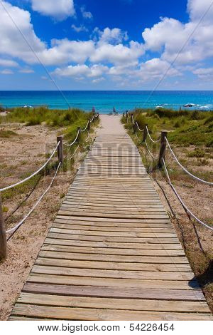 Alaior Cala Son Bou in Menorca turquoise beach at Balearic islands