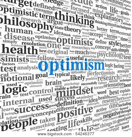 Optimism concept in word tag cloud isolated on white