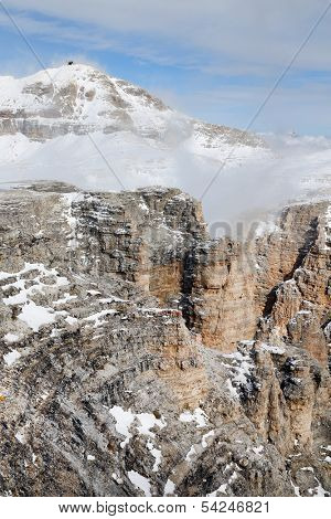 Winter alpine landscape in  the Dolomites, Sella Group, Italy, Europe