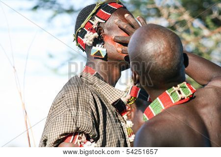 Boys Wear Makeup For The Bull Jumping Ceremony, Ethiopia