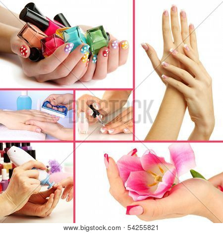 Collage of beautiful woman manicure