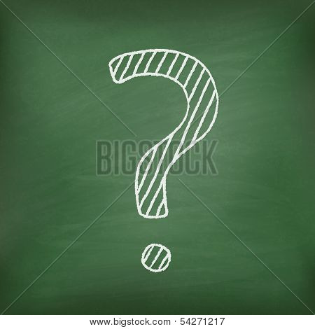 Question mark on green chalkboard.