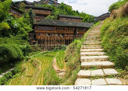Stone steps in ping'an village at longsheng china