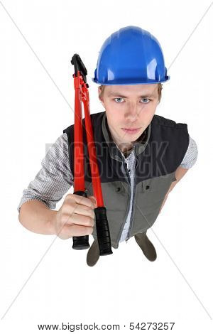 Construction worker with boltcutters