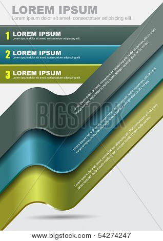 Modern vector abstract background with three steps stripes for content. Can use for brochure, poster, flyer, card, cover and prints. 
