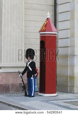 Royal Guard guarding Amalienborg Castle in Copenhagen, Denmark