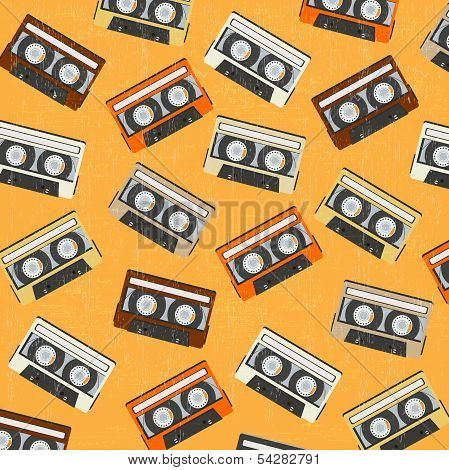 Seamless Background With Vintage Analogue Music Recordable Cassettes