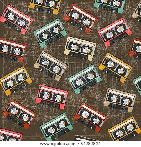 Seamless Background With Vintage Analogue Music Recordable Cassettes