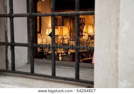 italy venice, September 2013: boat VIEW INSIDE THE WINDOW