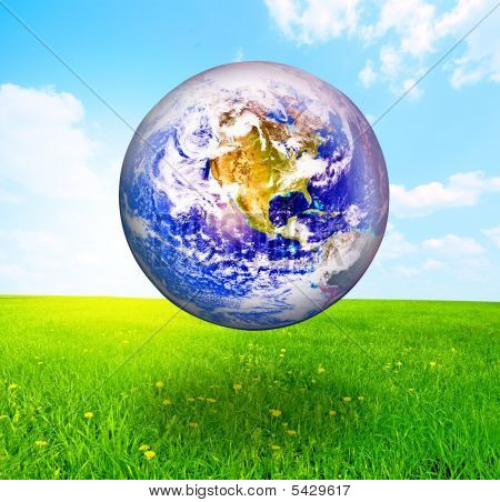 Earth Globe On Green Grass